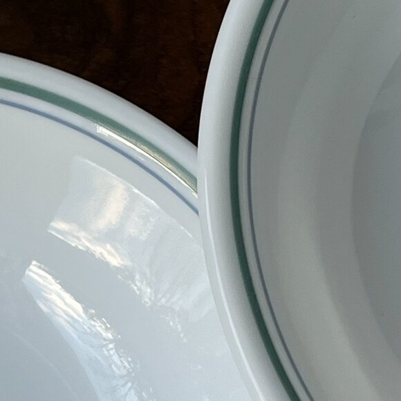 Corelle Vitrelle USA 2 Cereal Bowls Rosemarie Green Rim - Picture 3 of 9